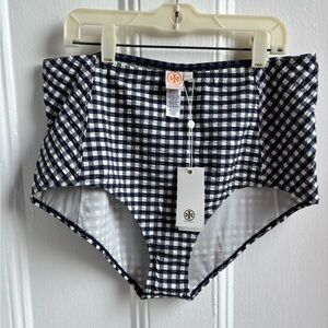 Tory Burch gingham high waisted bottom navy and white XL